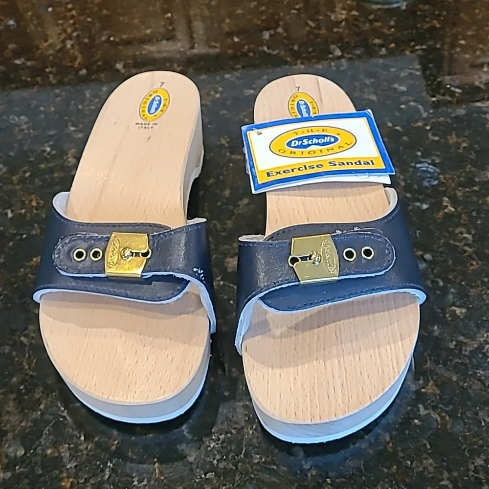 Vintage doctor scholl's exercise sandals 7m Italy Navy Y2k - Picture 1 of 12